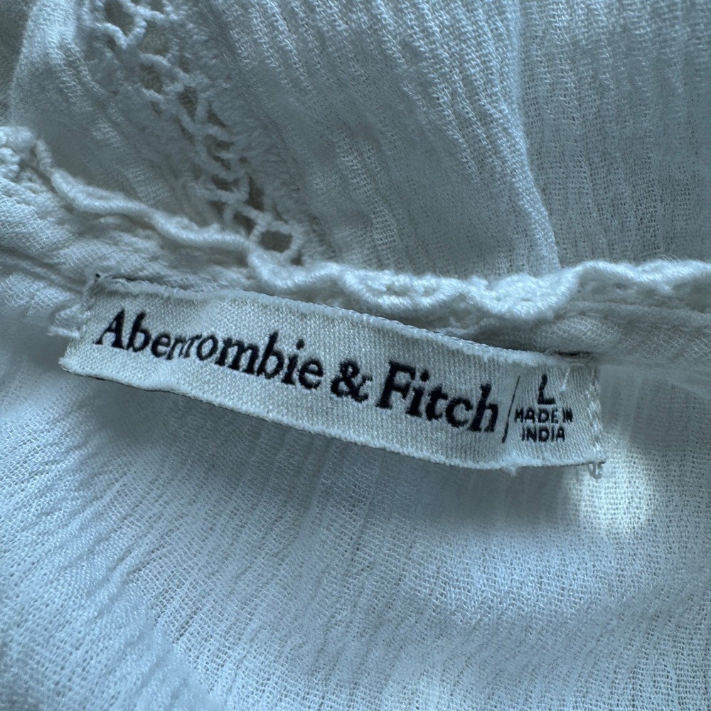 Abercrombie Fitch White Embroidered Lace Trim Open Back Tie Shirt Size L Boho - Picture 3 of 7